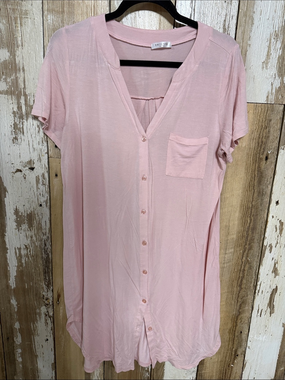 EKOUAER Dusty Blush Button Front Short Sleeve Easy Access Nursing Birthing Gown